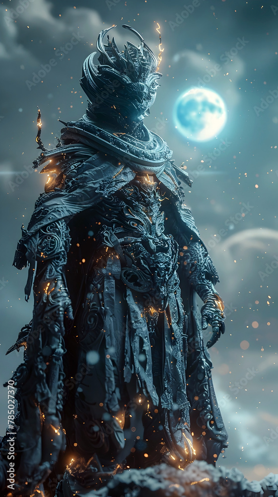 Fototapeta premium Celestial Guardian's Resolve Tested by Temptation in the Nightfall on Isolated Backdrop