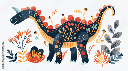 Cute dinosaur in boho style. Vector illustration © Casa