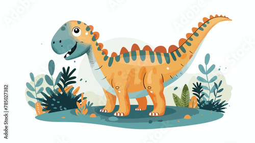 Cute dinosaur isolated on white background. Flat Vector