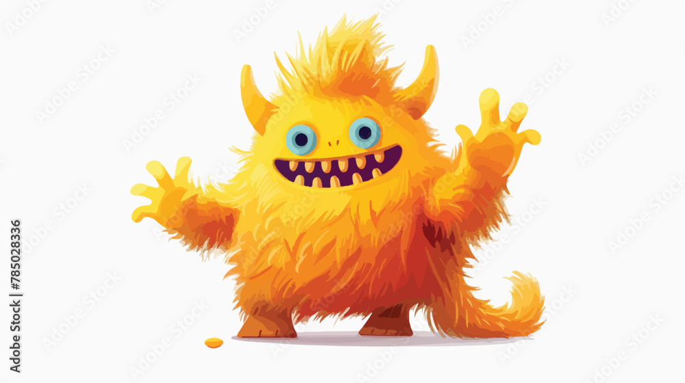 Cute friendly fluffy yellow monster alien waves