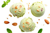 Three Scoops of Green Tea Ice Cream With Almonds