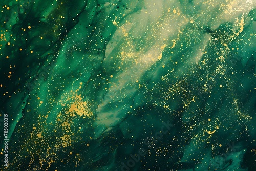 green abstract watercolor background with yellow streaks