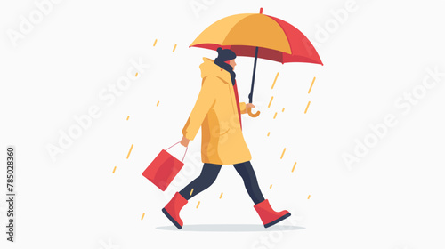 Cute funny abstract character walking with umbrella illustration
