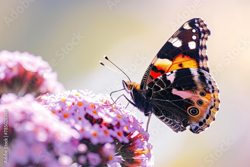 Red Admiral Butterfly on flowers on white background, photo