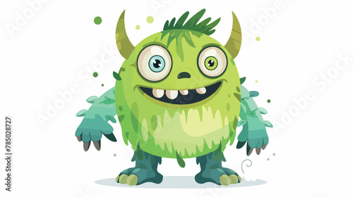 Cute Green Monster Character vector illustration isolated