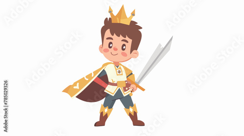 Cute little cartoon prince with a sword. Isolated