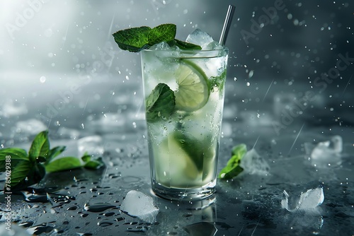 mojito cocktail on concrete table, summer refreshing drink