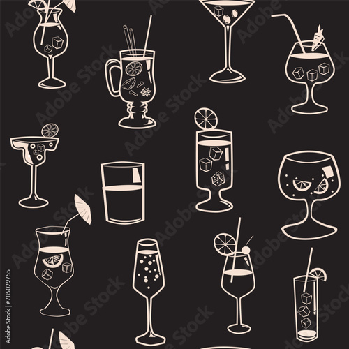 Seamless pattern Cocktail beverages sketch background