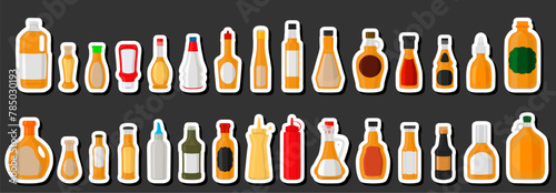 Illustration big kit varied glass bottles filled liquid sauce habanero