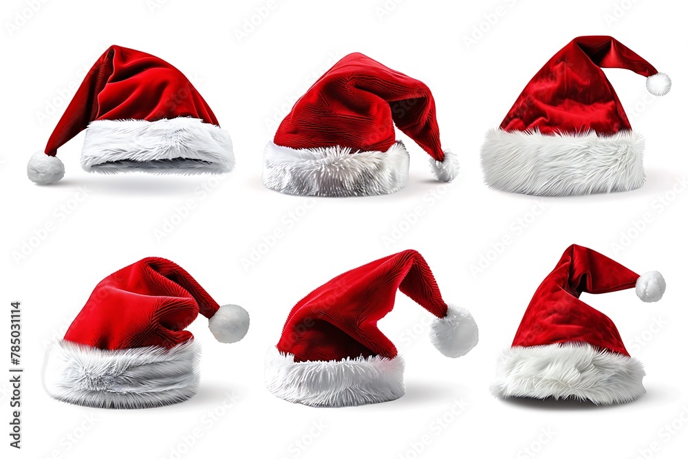 set of santa claus hats isolated on white background set of santa claus hats isolated on white background