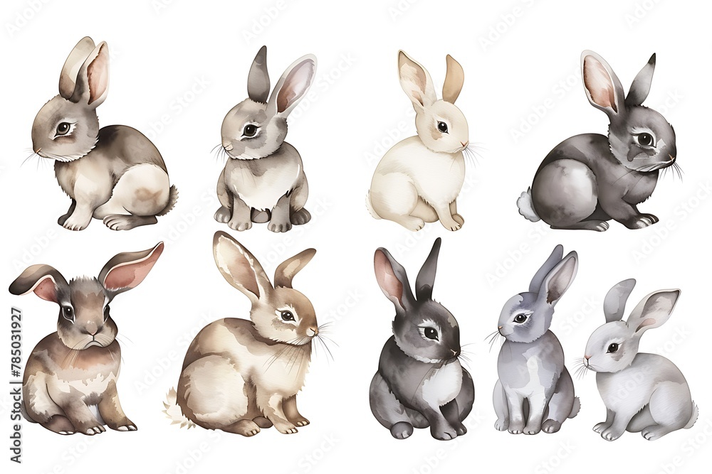 watercolor rabbits isolated on white background watercolor rabbits isolated on white background