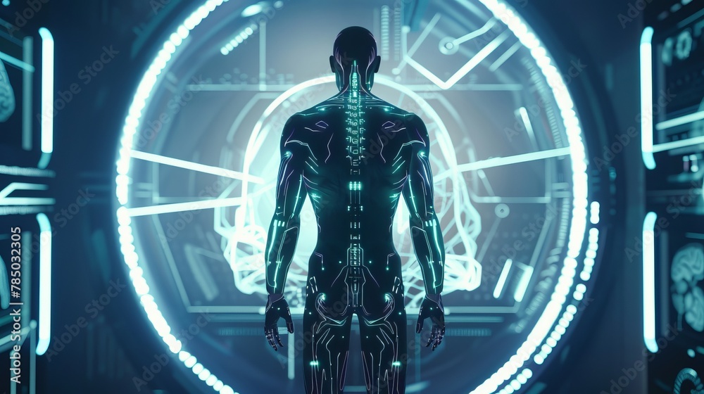 Explore the concept of the human body through a digital artwork, Futuristic , Cyberpunk
