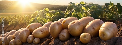 Lush potato plants thriving in a sunlit field, promising a bountiful harvest.
