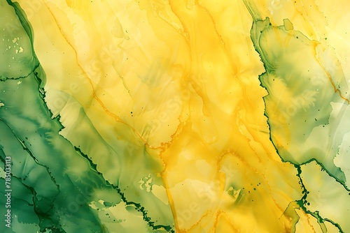 yellow abstract watercolor background with green streaks