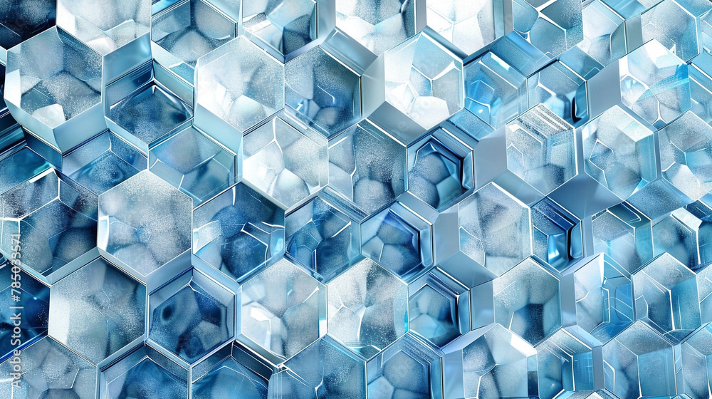 Futuristic ice crystal hexagon pattern in blue and white. Futuristic ice crystal hexagon pattern in blue and white.