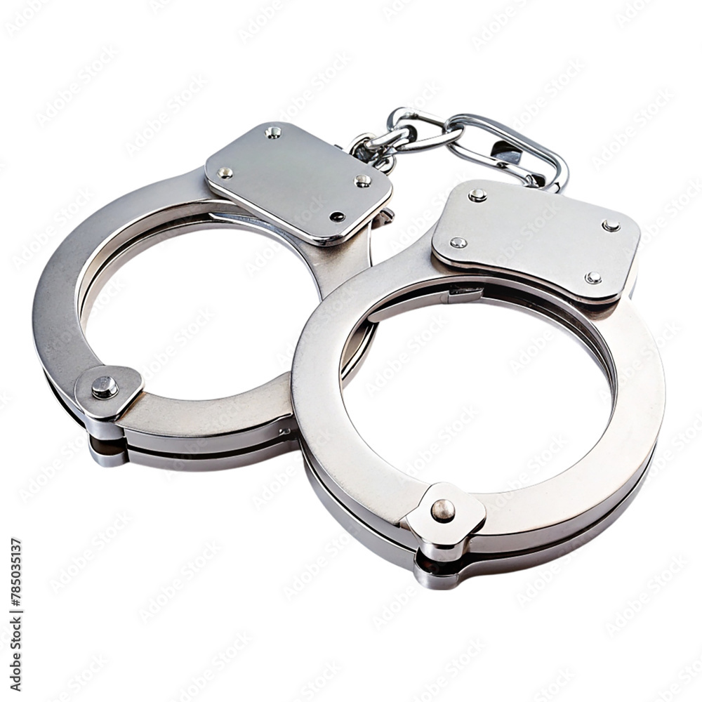 Metallic handcuffs isolated on transparent background Metallic handcuffs isolated on transparent background