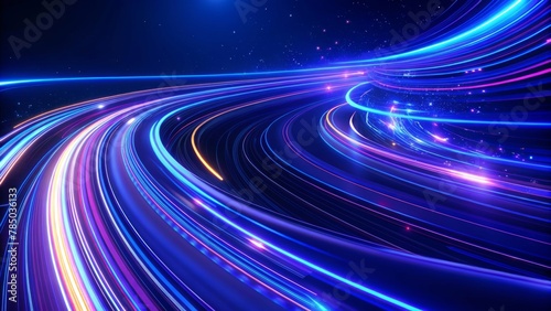 Abstract background with neon light lines in blue and purple colors