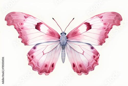 Beautiful pink butterfly isolated on white background. Watercolor illustration. © hungryai