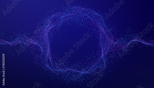 Abstract wave burst of glowing dot particles, neural networks. Digital technology background of wireless big data transmission, internet network, network security. © Ramcreative