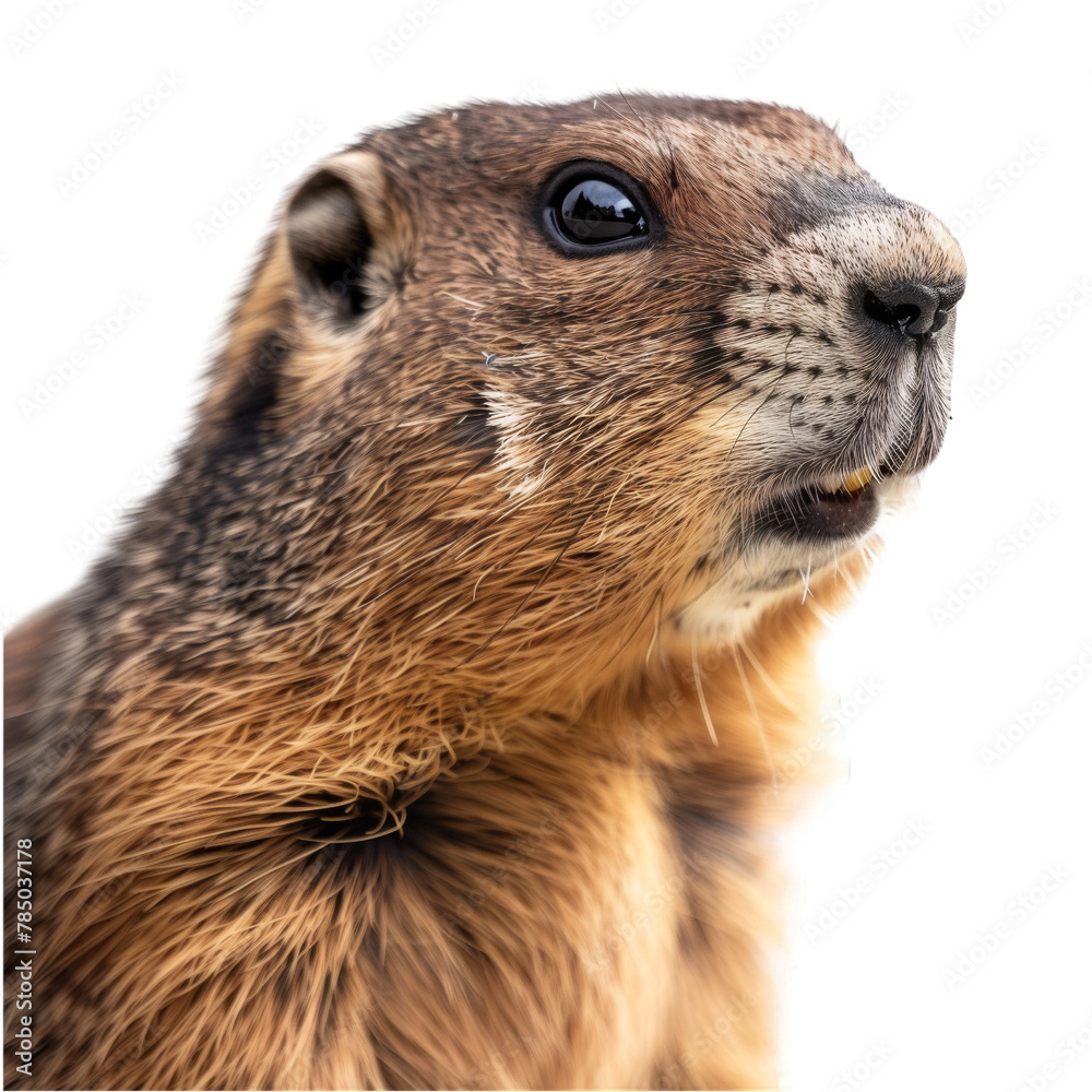 Portrait marmot on transparent background. Wild animals. Herbivore rodent