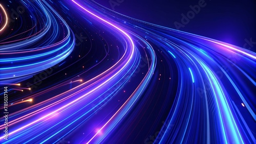 Abstract background with neon light lines in blue and purple colors