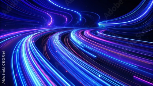 Abstract background with neon light lines in blue and purple colors