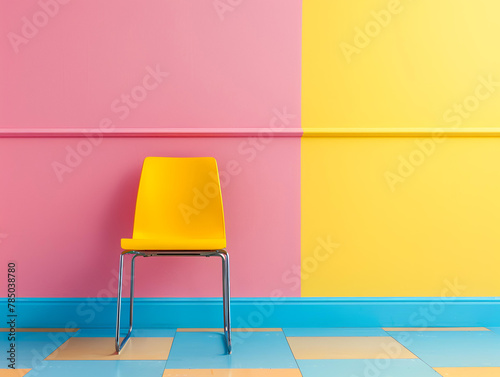 Colorful chair in front of colorful wall yellow concept