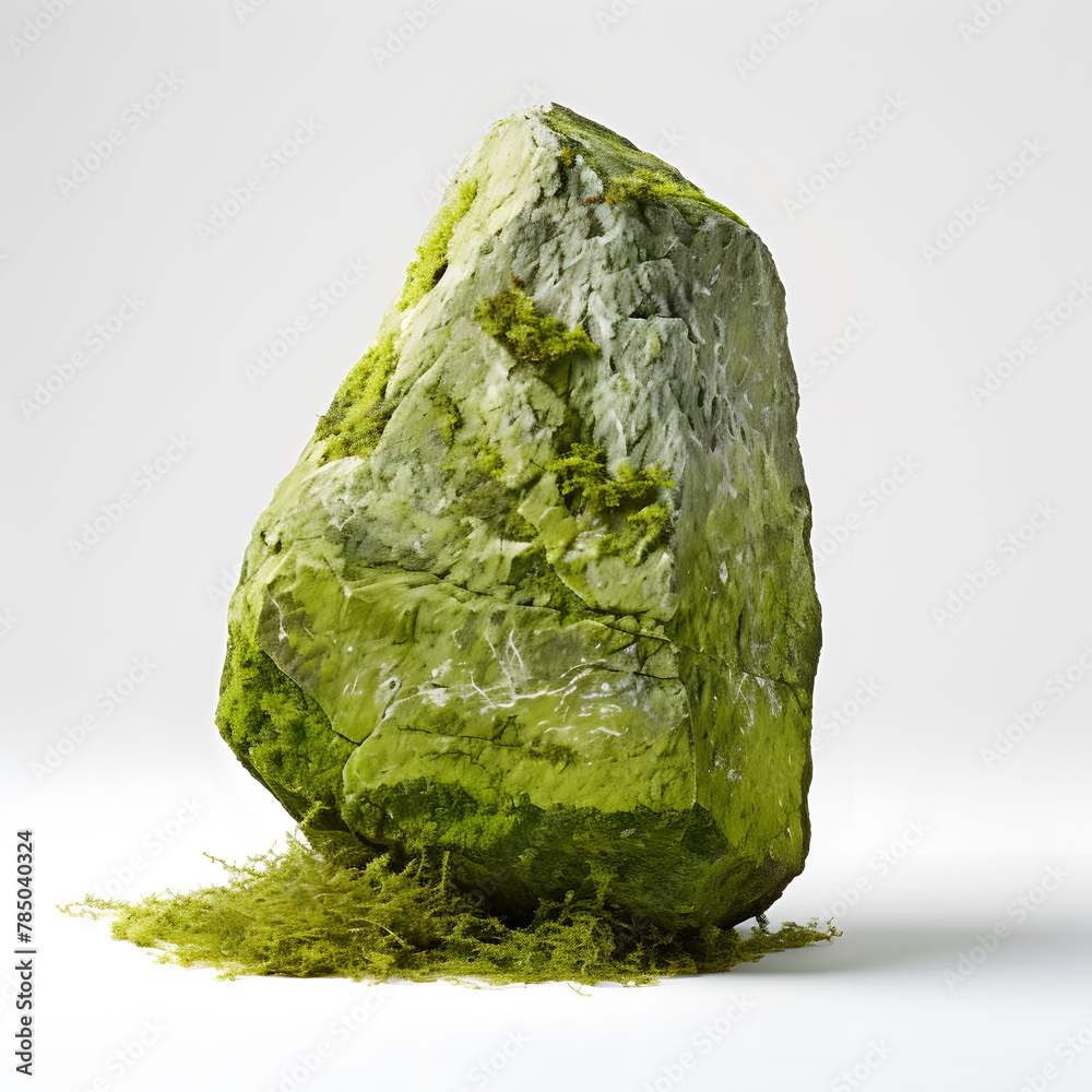 Lush Green Moss On A Weathered Stone Isolated On White Background Lush Green Moss On A Weathered Stone Isolated On White Background