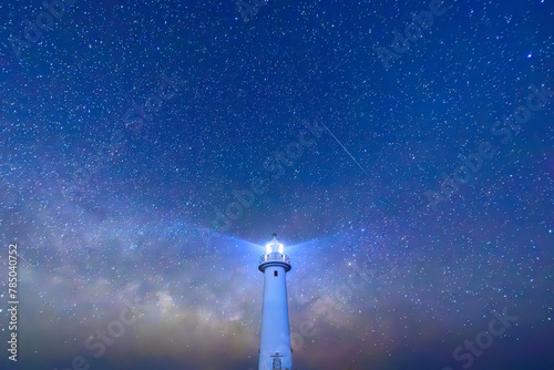 美しい天の川の星景と白い爪木埼灯台（静岡県下田市爪木崎）
The Beautiful Starry Sky and Milky Way with White Lighthouse, Tsumekizaki, South Izu, Shimoda City, Shizuoka Pref, 
