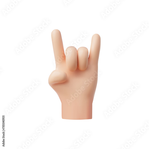Sign of the horns hand gesture 3D vector icon, rock and roll, metal rock festival music symbol, fan palm gesture emoji