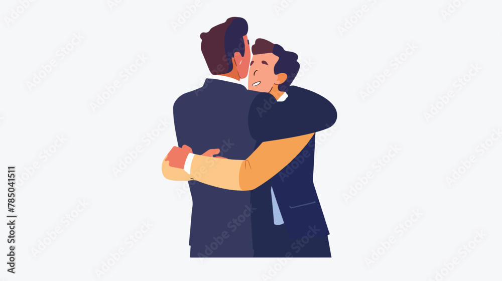 Two hugging business men. Business people embracing