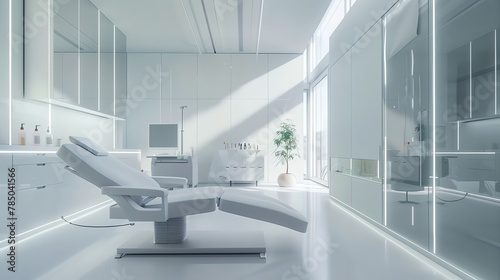 Hyperpersonalized medicine in a minimalist clinic, precise treatments tailored, serene and cuttingedge