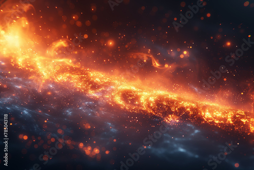 Vivid orange and blue fiery space filled with stars abstract wallpaper background