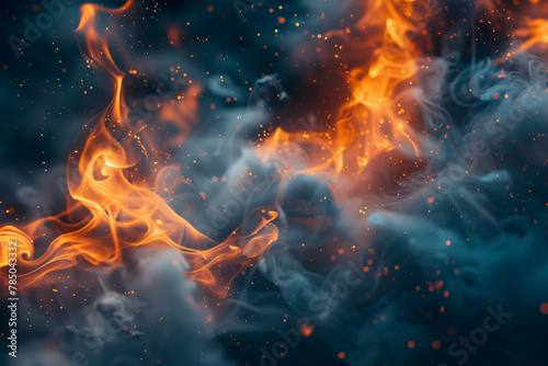 Blue and orange backdrop with billowing smoke abstract wallpaper background