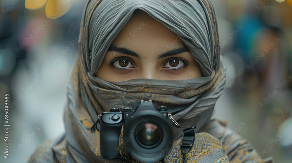 Behind the Lens: Woman in Burqa Capturing the World Through a Camera Behind the Lens: Woman in Burqa Capturing the World Through a Camera