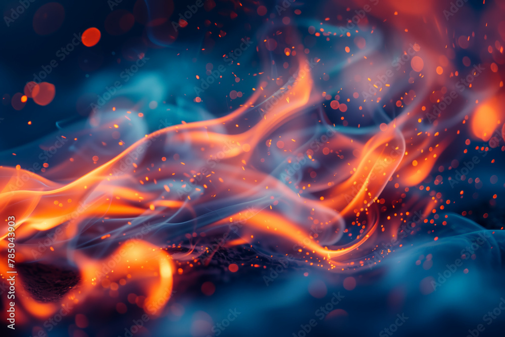Fiery blue and orange flames close-up abstract wallpaper background Fiery blue and orange flames close-up abstract wallpaper background