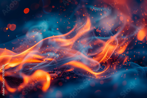 Fiery blue and orange flames close-up abstract wallpaper background