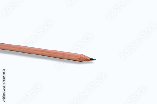 a wooden pencil with a black sharp tip is shown in a white background mockup 3D