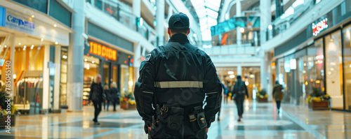 Male security guard in the shopping mall. Selective focus. Blurred background. © Pixelmagic