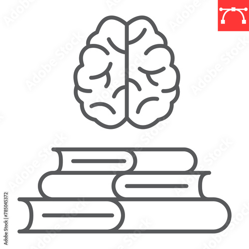 Knowledge line icon, psychology and online education, brain and books vector icon, vector graphics, editable stroke outline sign, eps 10.