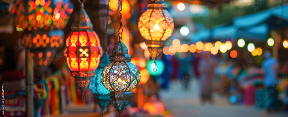 Colorful decorative lanterns at the night market - obrazy, fototapety, plakaty 