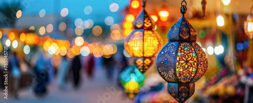 Colorful decorative lanterns at the night market photo