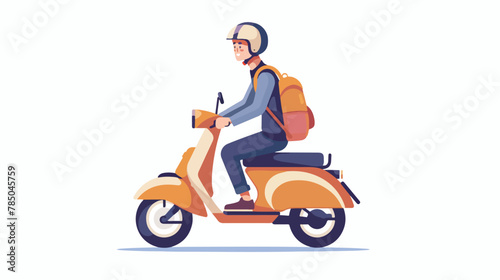 Young man on a scooter wearing helmet. Flat style 