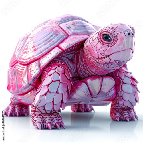 A pink turtle with a surprised expression on its face