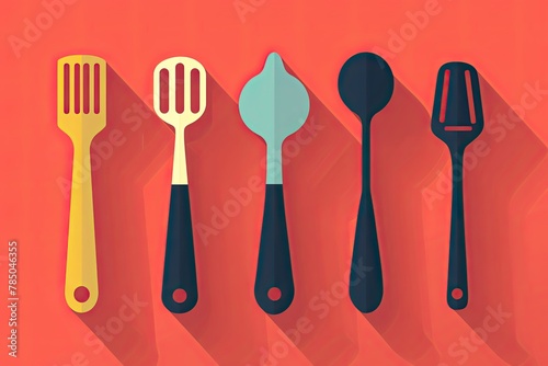 A colored flat design kitchen utensil icon with a long side shadow