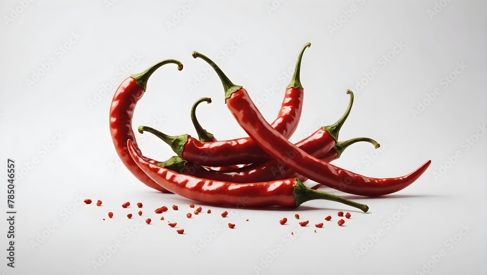 Falling red hot chili peppers isolated on white background, clipping path Falling red hot chili peppers isolated on white background, clipping path