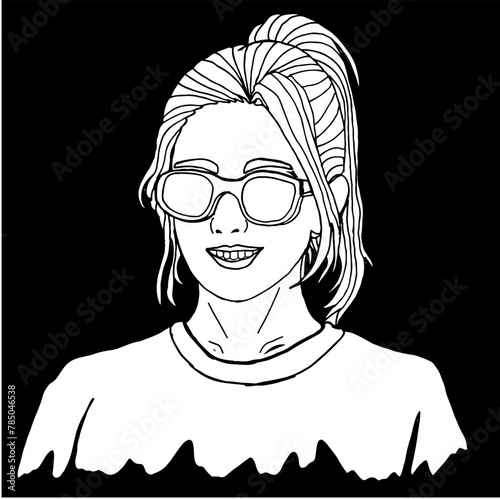 Set Of Summer Theme Woman Wearing Sunglasses White Silhouette Vector