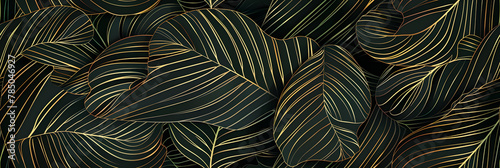 Tropical leaf Wallpaper, Luxury nature leaves pattern design, Golden banana leaf line arts, Hand drawn outline design for fabric , print, cover, banner and invitation, Vector illustration. © john