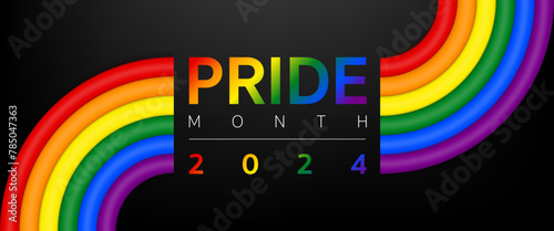 3d Pride month background 2024 banner template, Logo LGBT, LGBTQ, LGBTQIA Pride flag with colorful rainbow. Symbol of pride month june support. LGBTQ+ parade annual summer event, Vector Illustration. photo