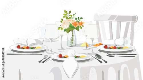 Beautifully served table. Formal dinner setting.